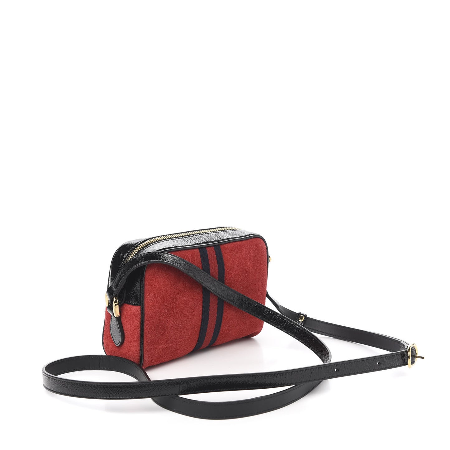 Suede Patent Web Mini Ophidia Shoulder Bag Red