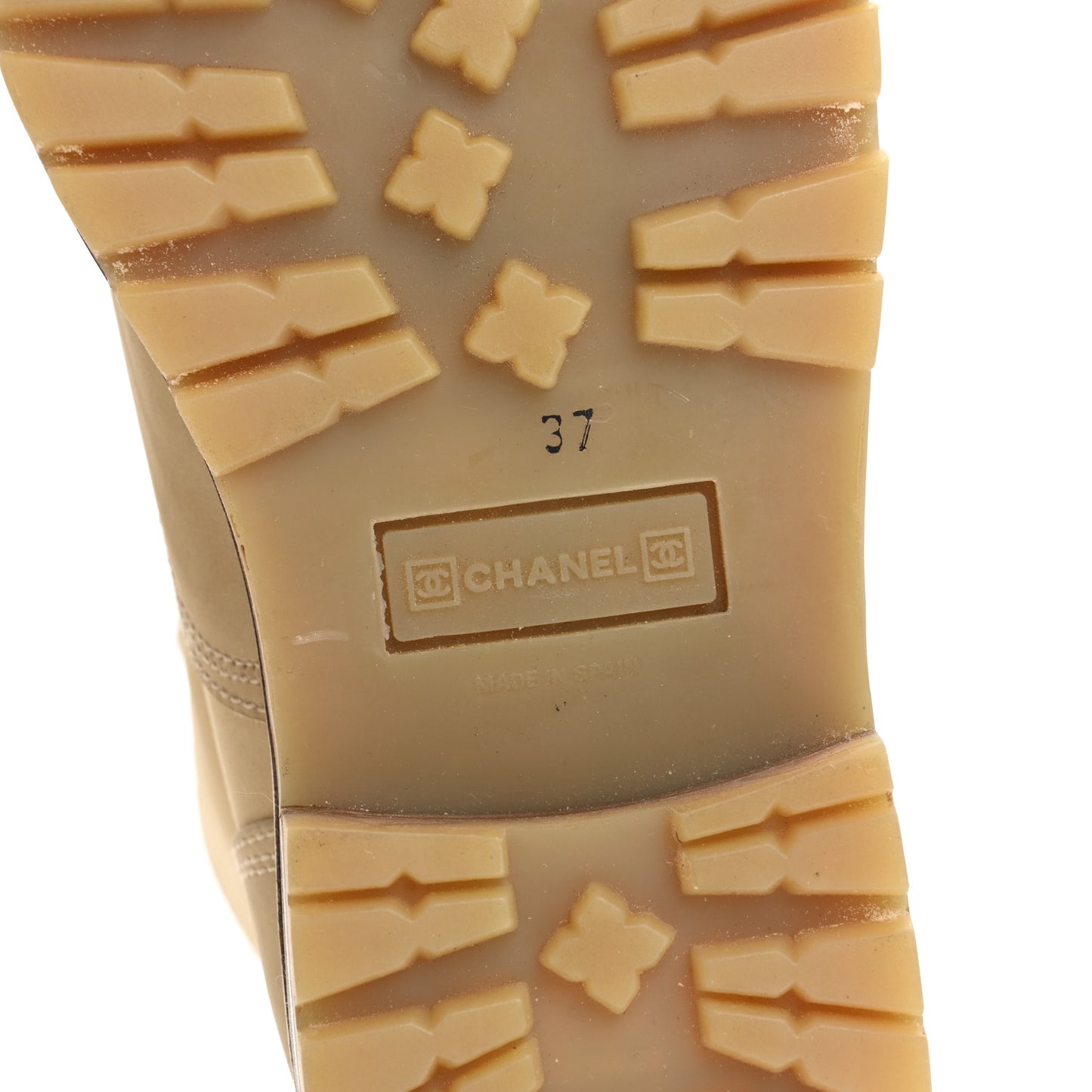 Calfskin Suede Quilted Lace Up Combat Boots 37 Light Beige