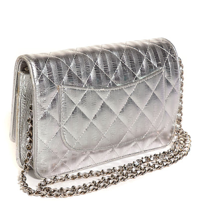 Chanel Metallic Aged Calfskin Striped Reissue Wallet On Chain WOC Silver 3 of 9