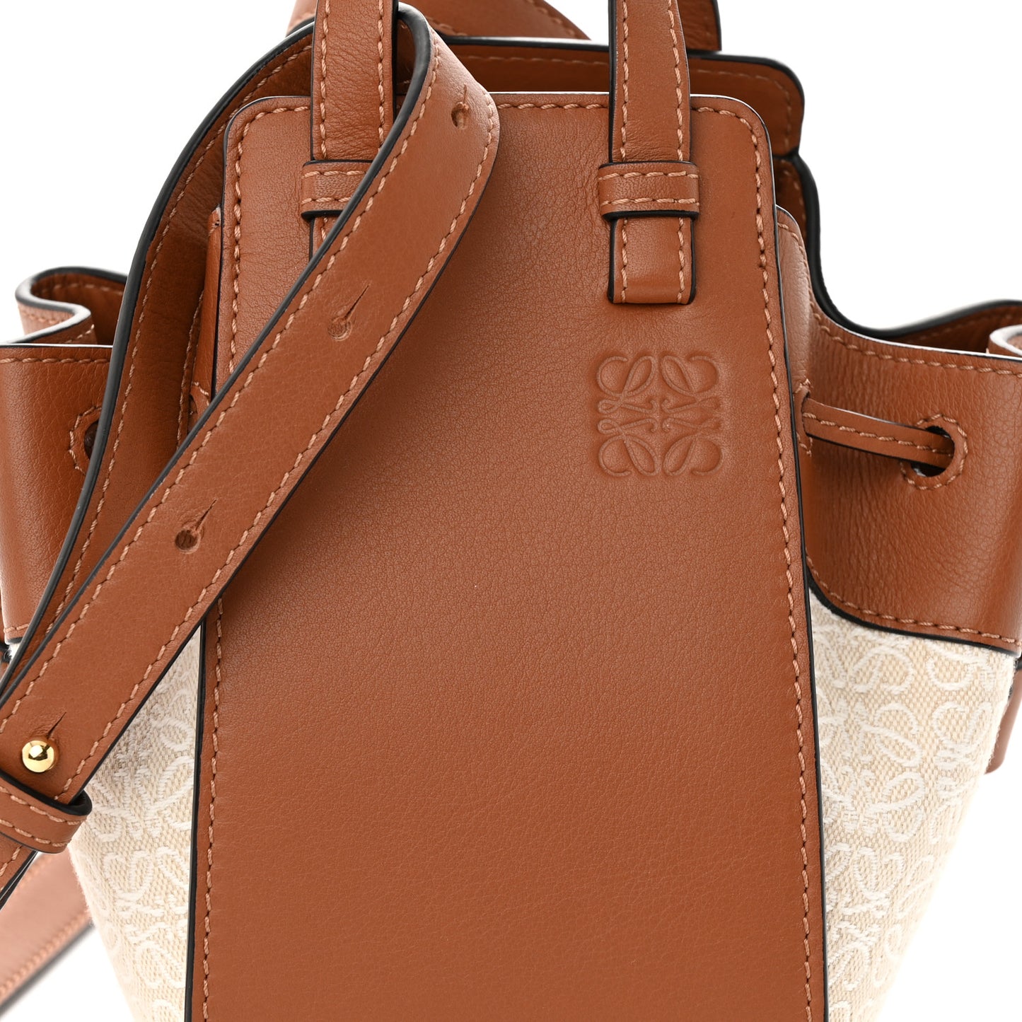 Calfskin Canvas Mini Hammock Shoulder Bag Natural Tan