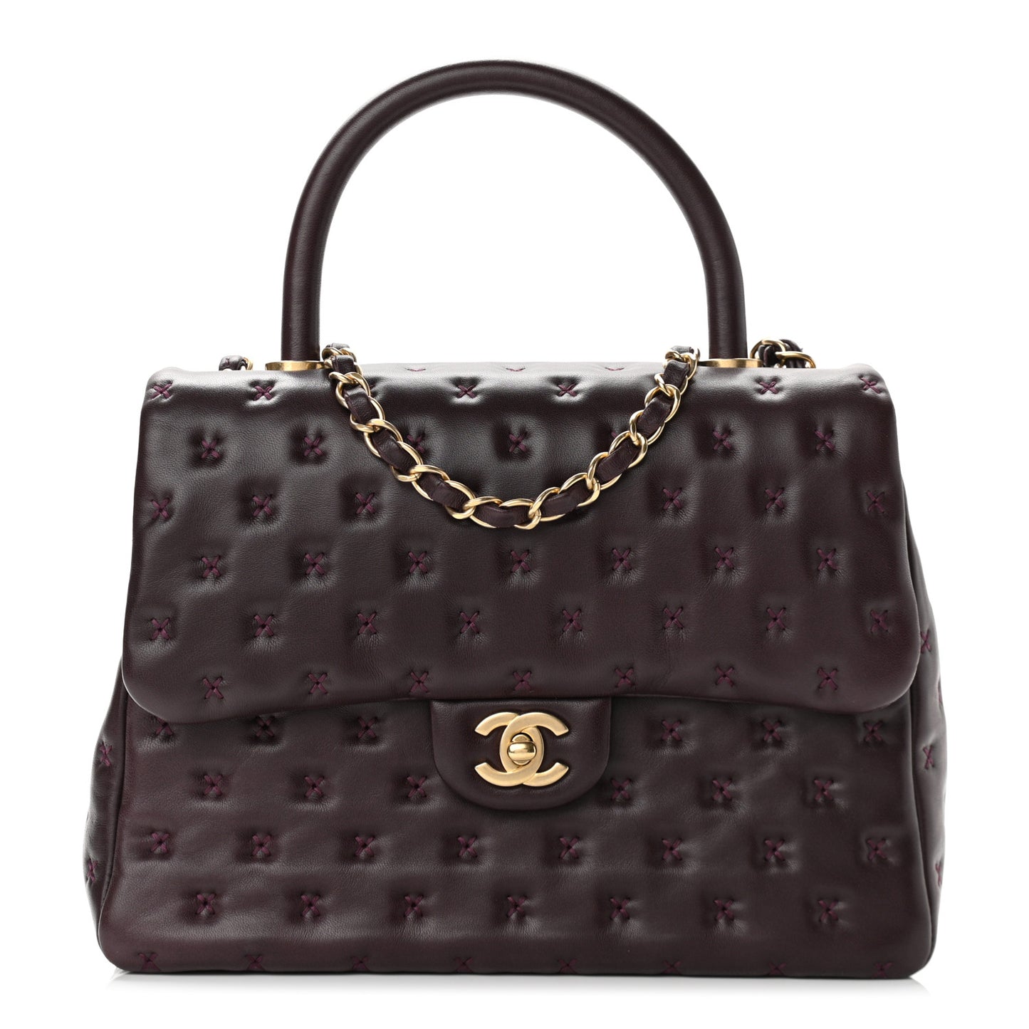 Lambskin Cross Stitch Small Coco Handle Flap Burgundy