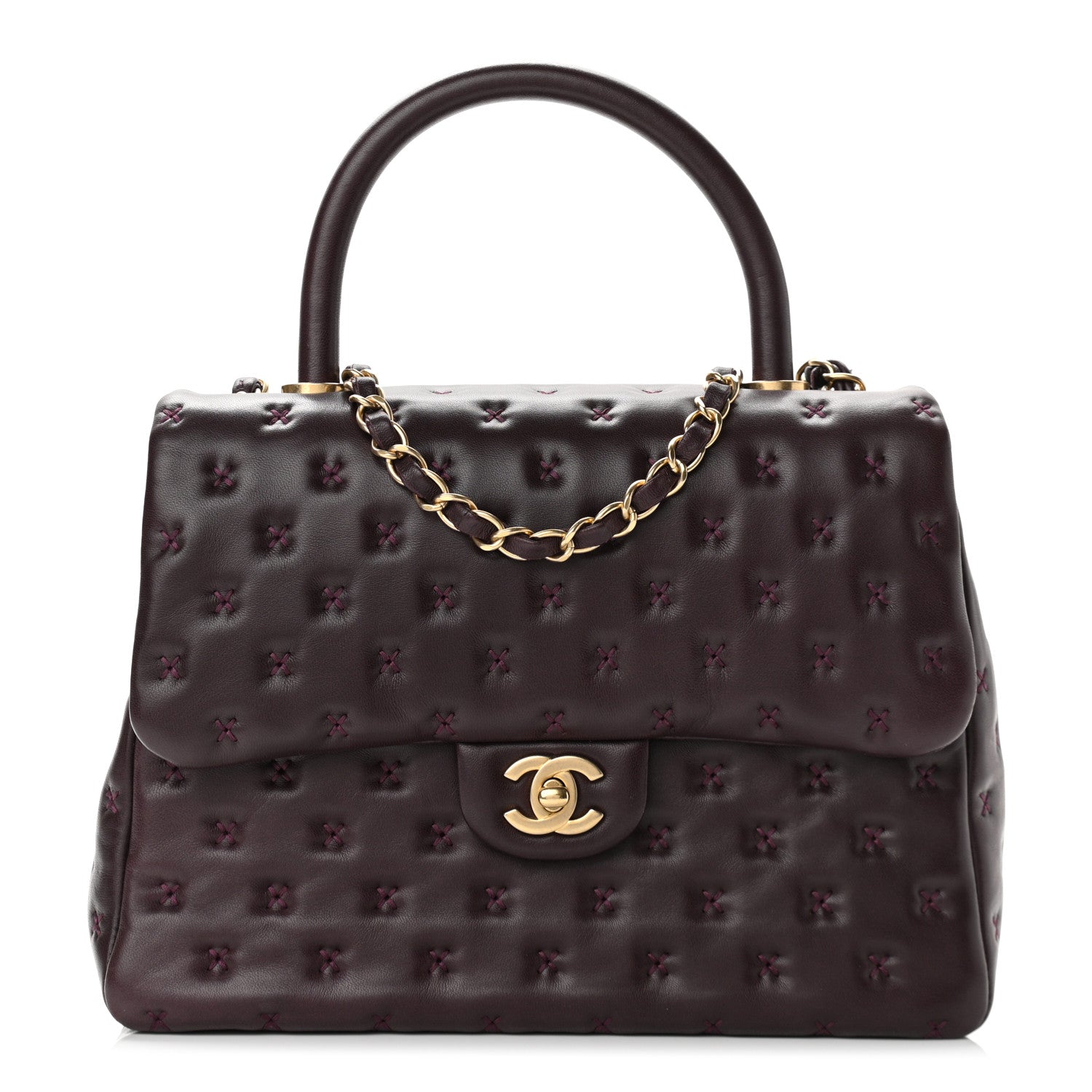 Chanel Lambskin Cross Stitch Small Coco Handle Flap Burgundy 1 of 11