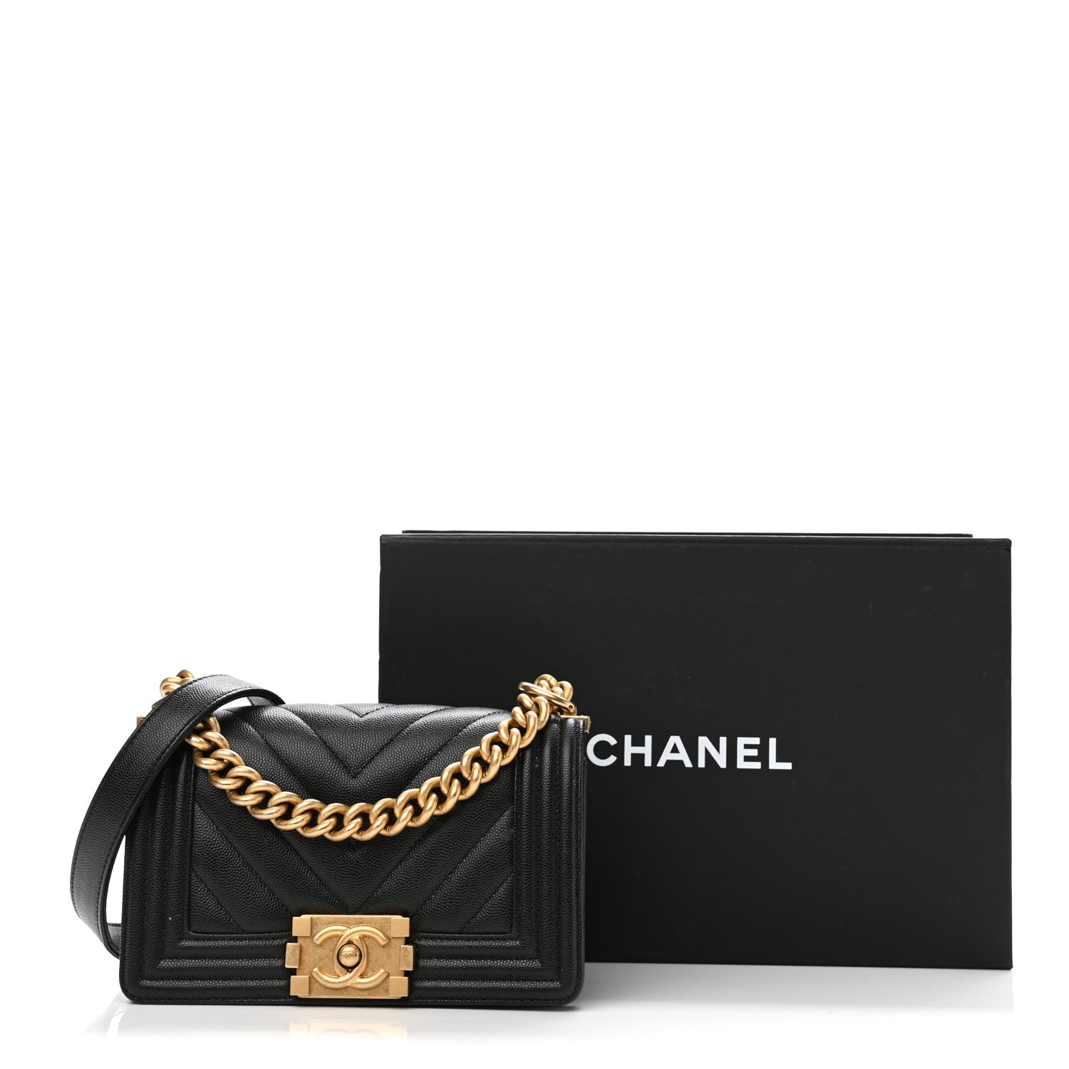 Chanel Caviar Chevron Quilted Small Boy Flap Black 21 of 21