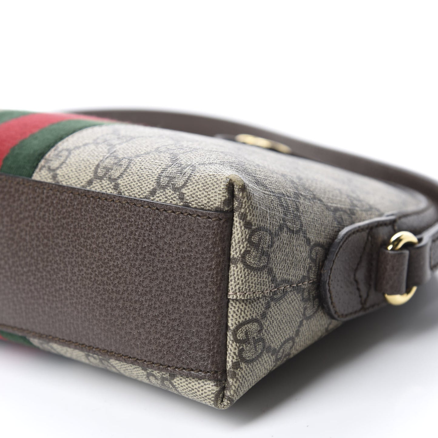 GG Supreme Monogram Textured Dollar Calfskin Web Small Ophidia Dome Shoulder Bag Beige Ebony New Acero
