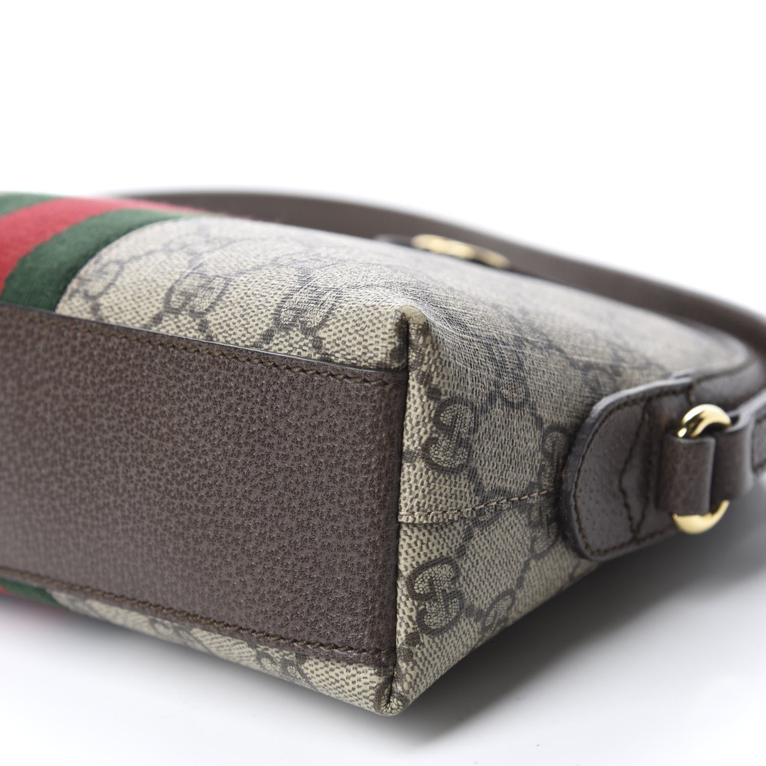 Gucci GG Supreme Monogram Textured Dollar Calfskin Web Small Ophidia Dome Shoulder Bag Beige Ebony New Acero 7 of 10