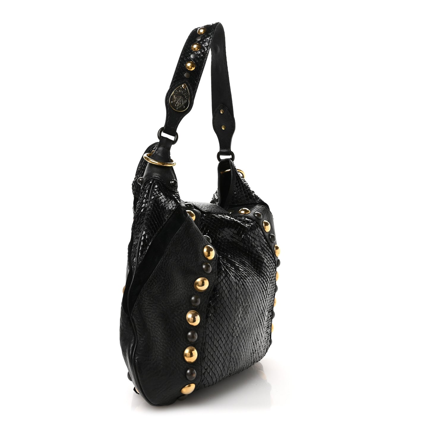Suede Snakeskin Fringe Babouska Hobo Black