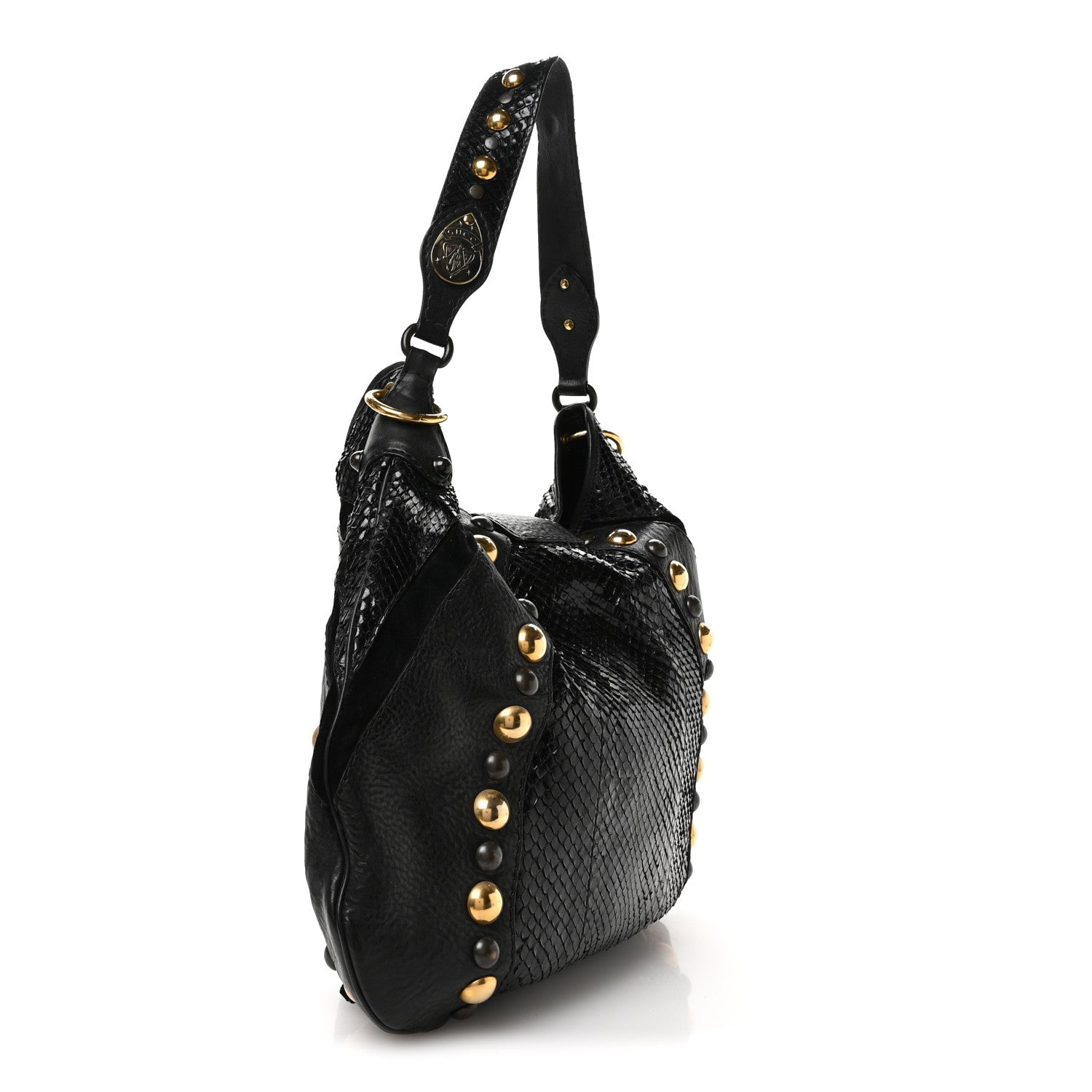 Gucci Suede Snakeskin Fringe Babouska Hobo Black 3 of 11