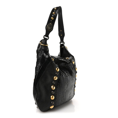 Gucci Suede Snakeskin Fringe Babouska Hobo Black 3 of 11