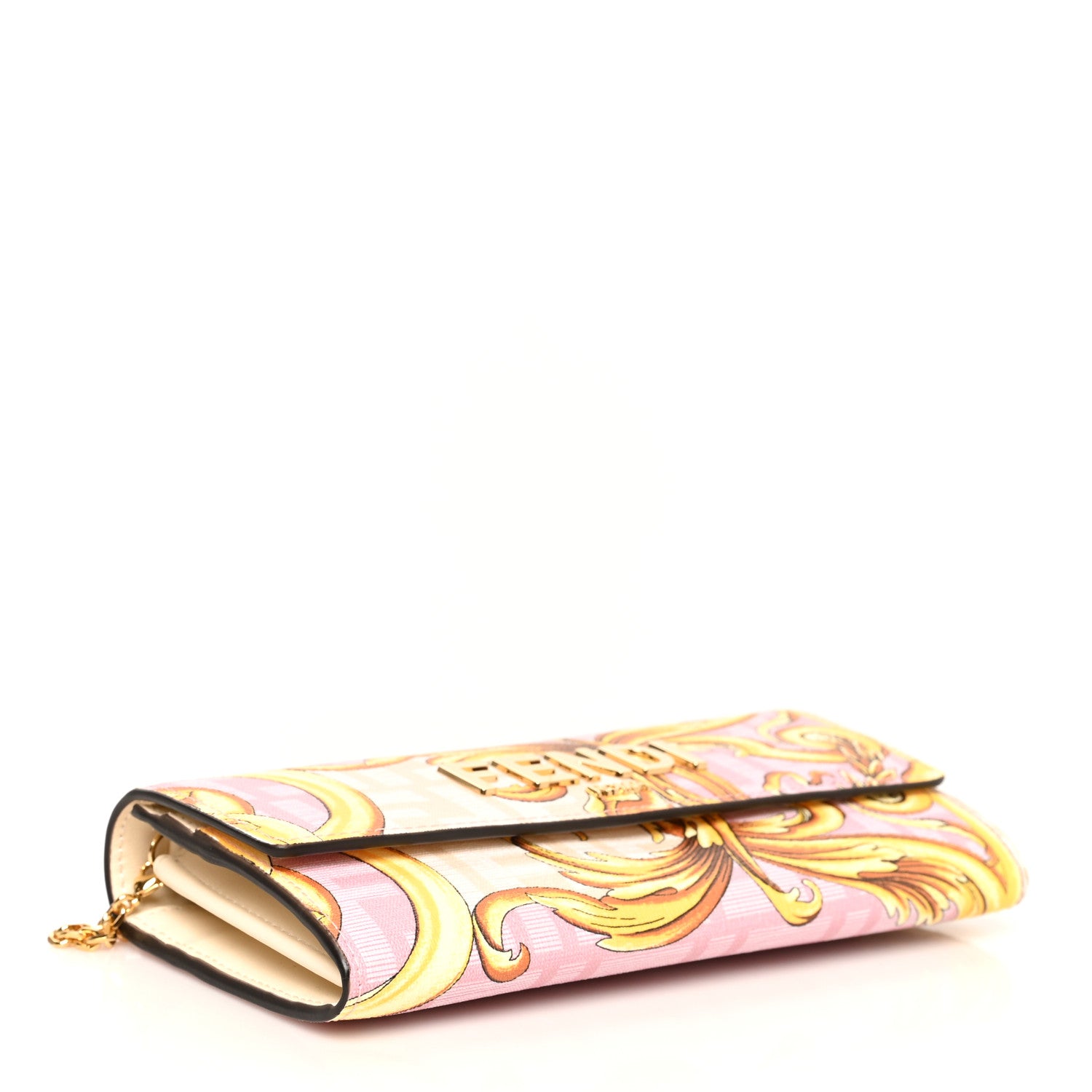Fendi X VERSACE Glazed Fabric Fendace FF Baroque Continental Wallet On Chain Gold White Rosa 4 of 13