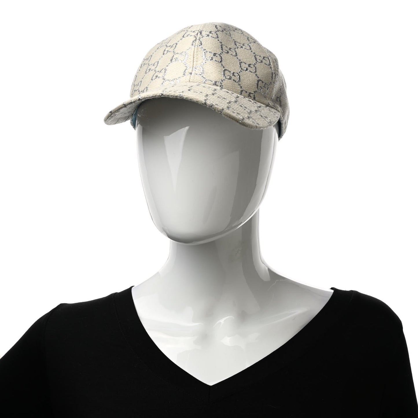 Canvas Lame GG Monogram Rush Baseball Hat XS Gardenia Silver