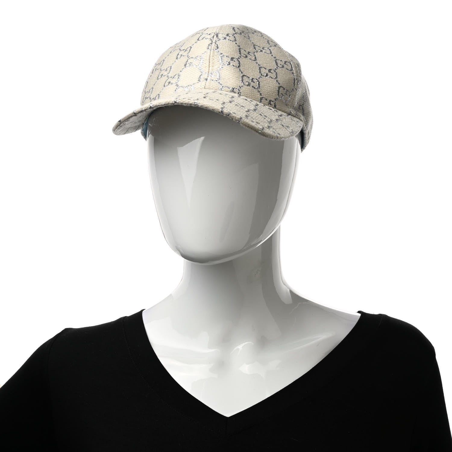 Gucci Canvas Lame GG Monogram Rush Baseball Hat XS Gardenia Silver 2 of 8