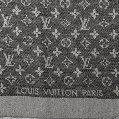 Louis Vuitton Silk Wool Monogram Denim Shawl Black 4 of 5