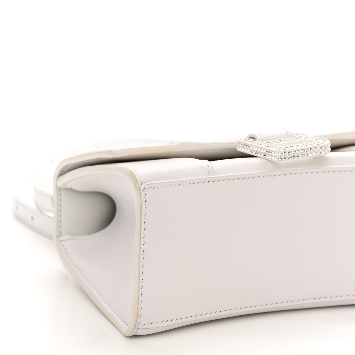 Shiny Box Calfskin Strass Hourglass Top Handle Bag XS White