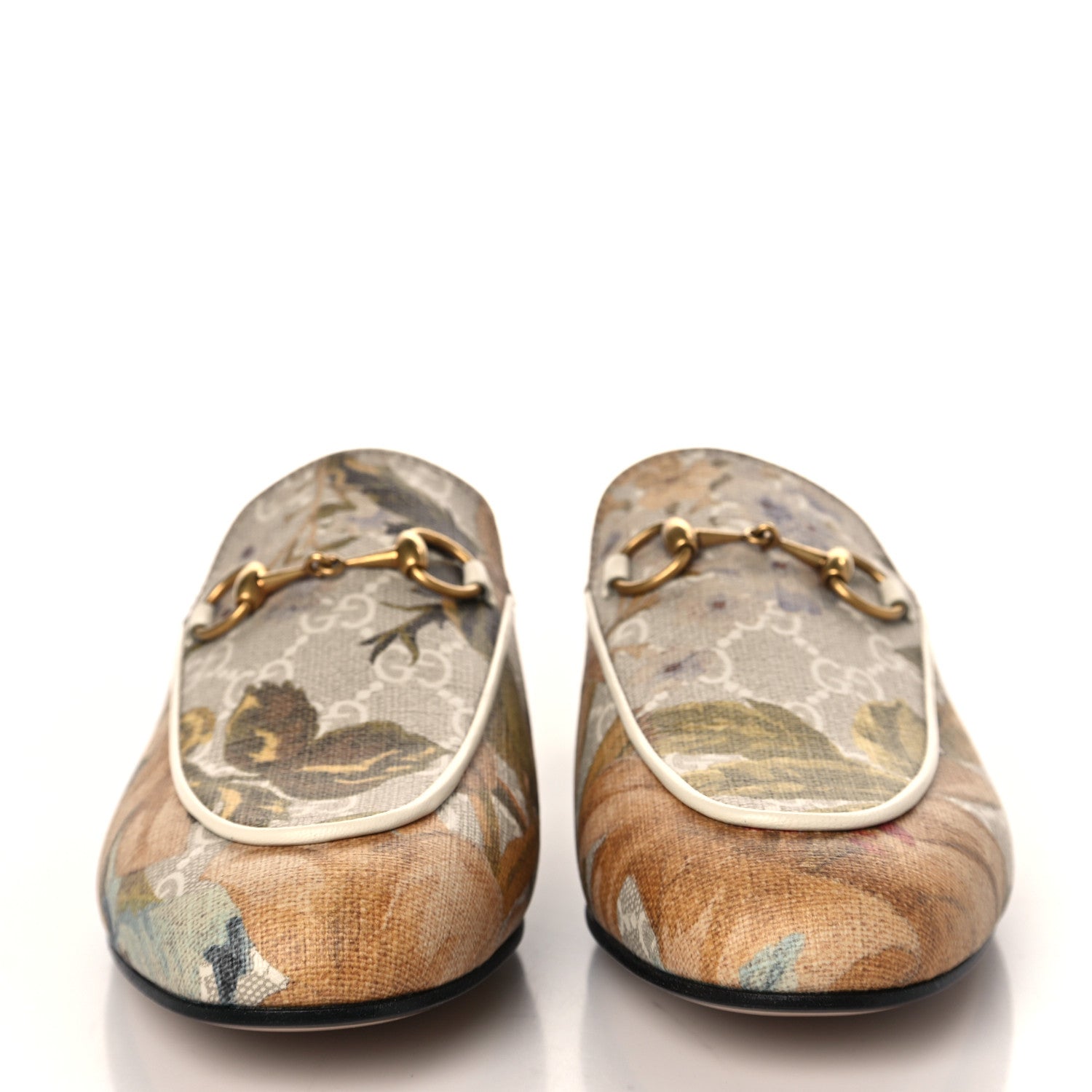 Gucci GG Supreme Monogram Malaga Kid Water Flora Womens Princetown Slippers 36.5 Beige White Multicolor Mystic White 2 of 8