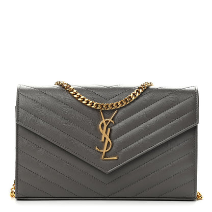 Saint Laurent Grain De Poudre Matelasse Chevron Monogram Chain Wallet Earth 1 of 8