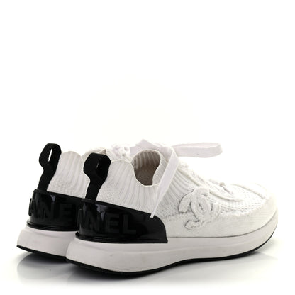 Chanel Fabric Suede Calfskin Stretch CC Sneakers 36 White Black 4 of 11