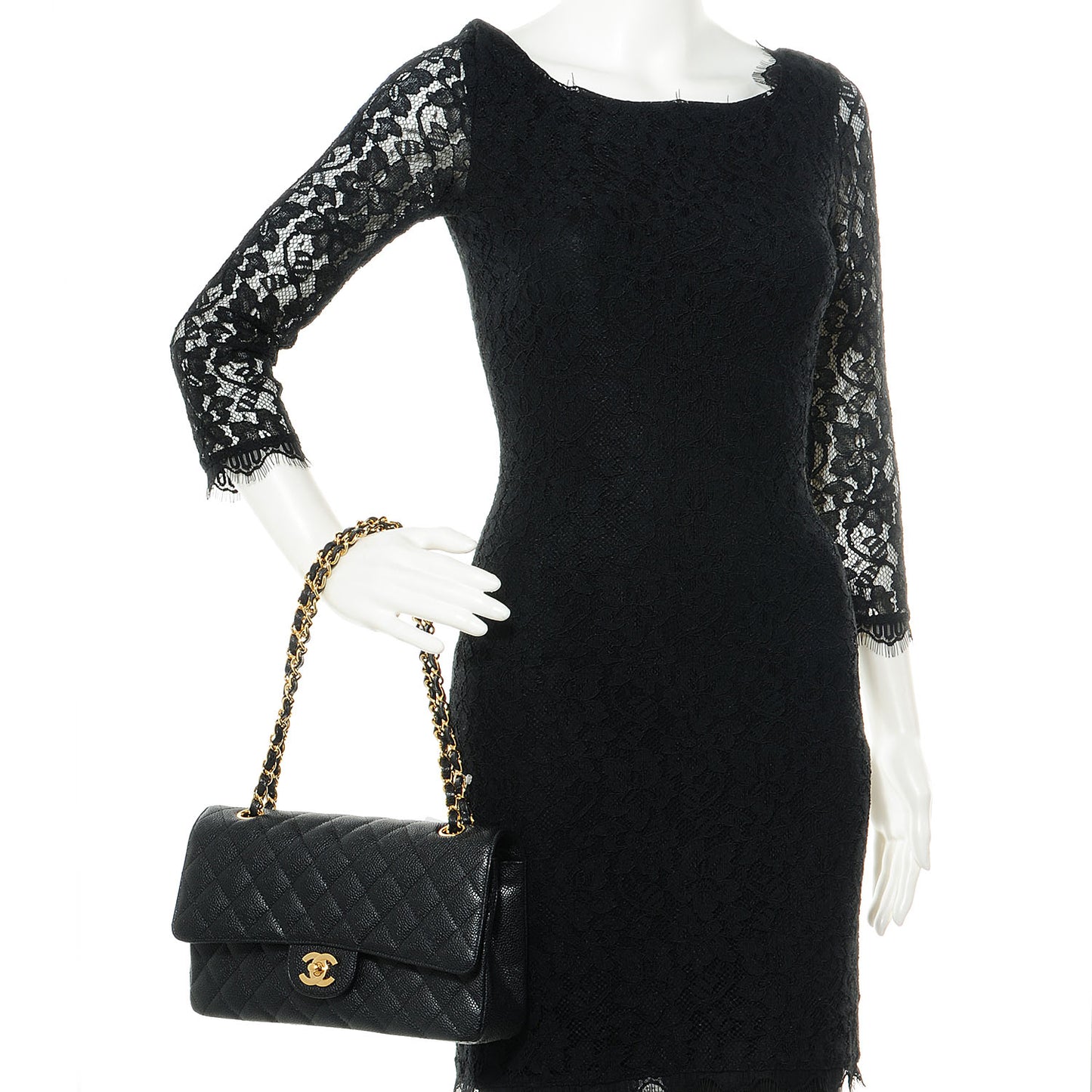 Caviar Quilted Medium Double Flap Black