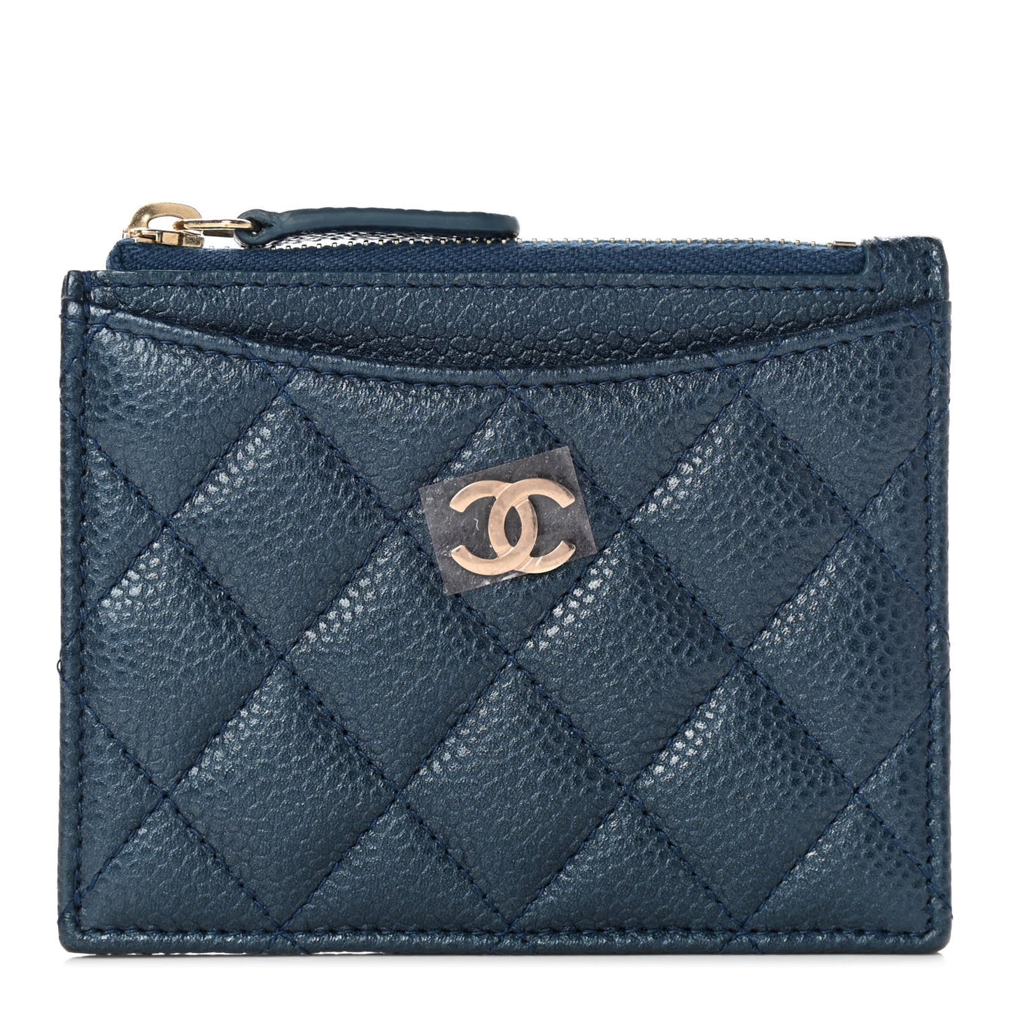 Metallic Caviar Quilted CC Zip Card Holder Dark Blue