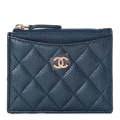 Chanel Metallic Caviar Quilted CC Zip Card Holder Dark Blue 1 of 7