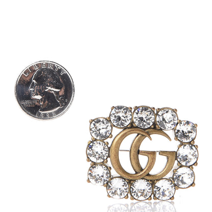 Gucci Metal Crystal Double G Brooch Aged Gold 5 of 6