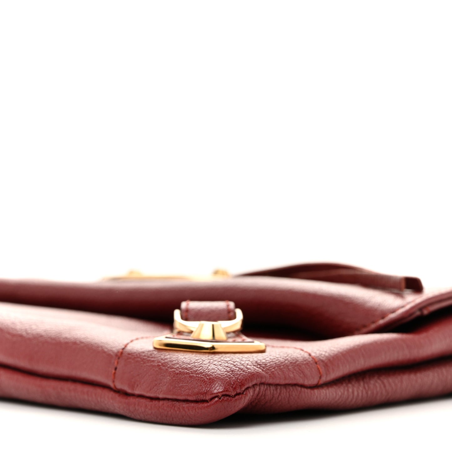 Chevre Gold Metallic Edge Hardware Envelope Clutch Bordeaux