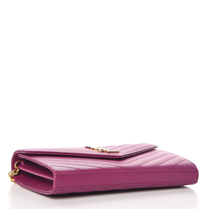 Saint Laurent Grain De Poudre Matelasse Chevron Monogram Chain Wallet Dark Grape 4 of 9