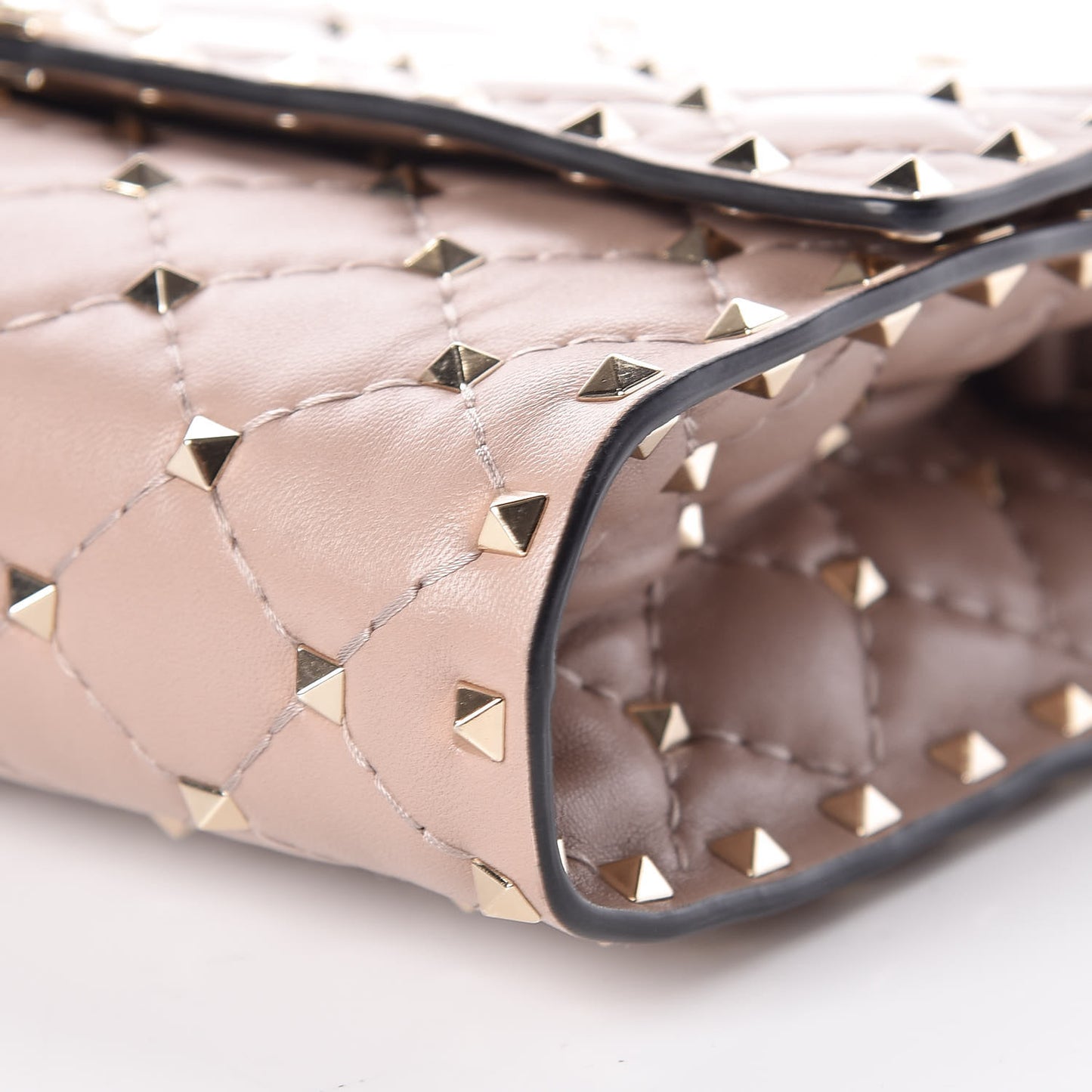 Lambskin Rockstud Spike Wallet on Chain Poudre