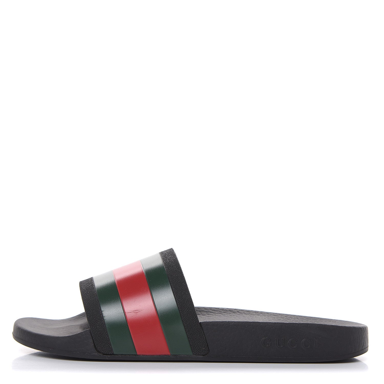 Gucci Rubber Web Mens Pool Slide Sandals 8 Black Green Red 1 of 9