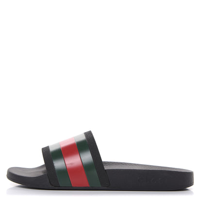 Gucci Rubber Web Mens Pool Slide Sandals 8 Black Green Red 1 of 9