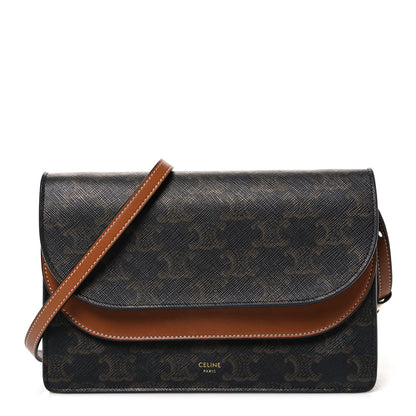 Celine Triomphe Canvas Lambskin Wallet On Strap Tan Tan 1 of 11