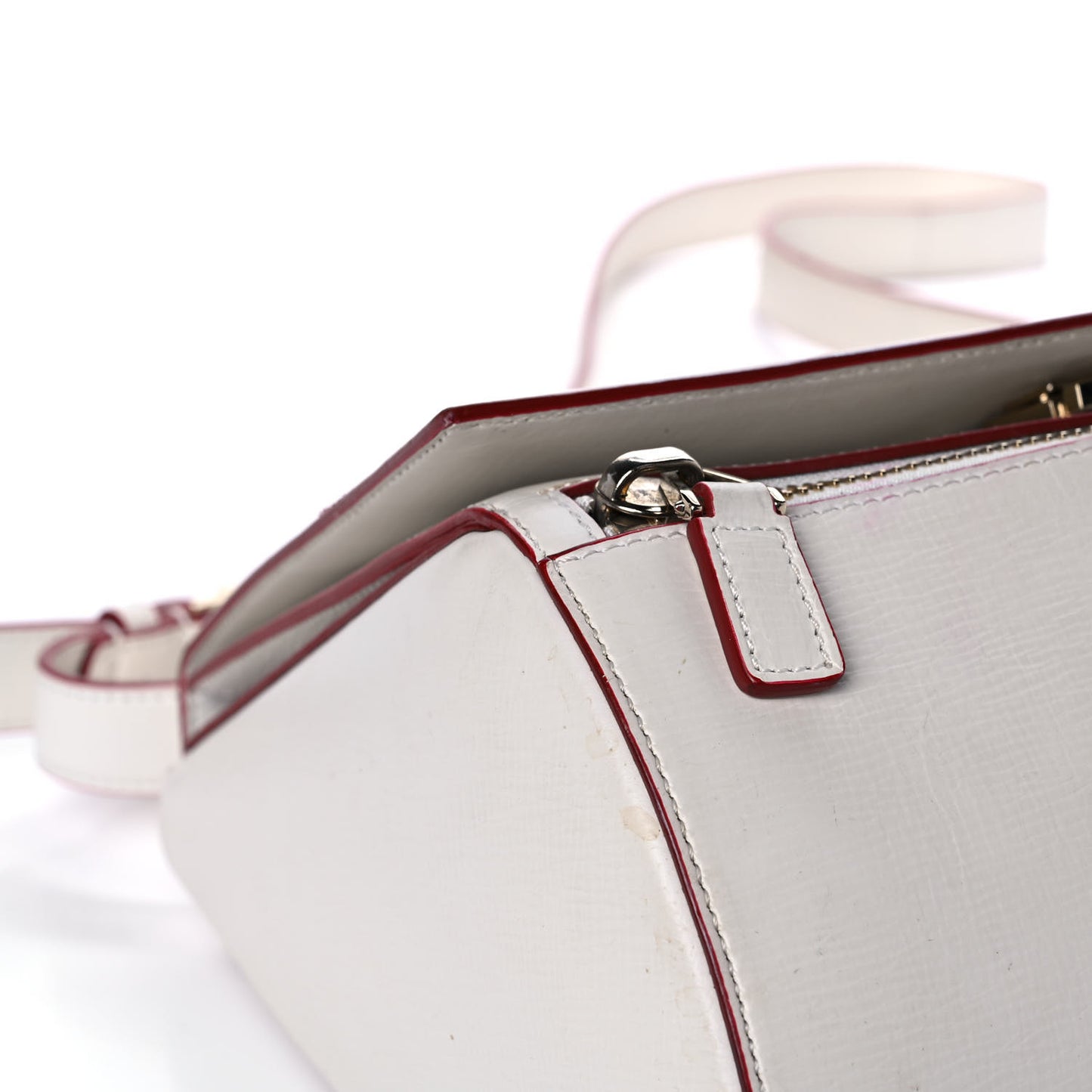 Textured Calfskin Medium Pandora Box Crossbody Bag White