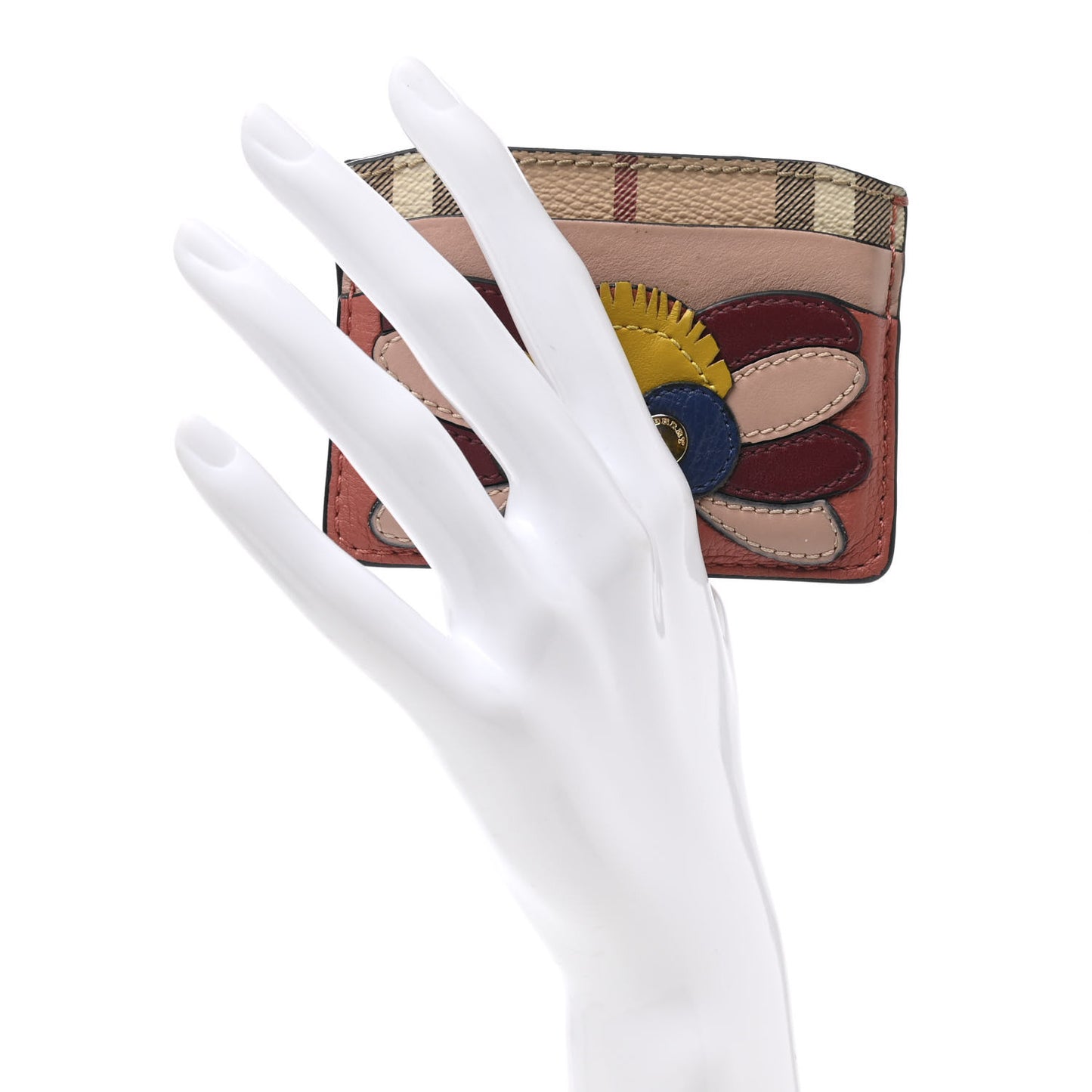 Calfskin Haymarket Check Bird Appliqué Card Case Multicolor