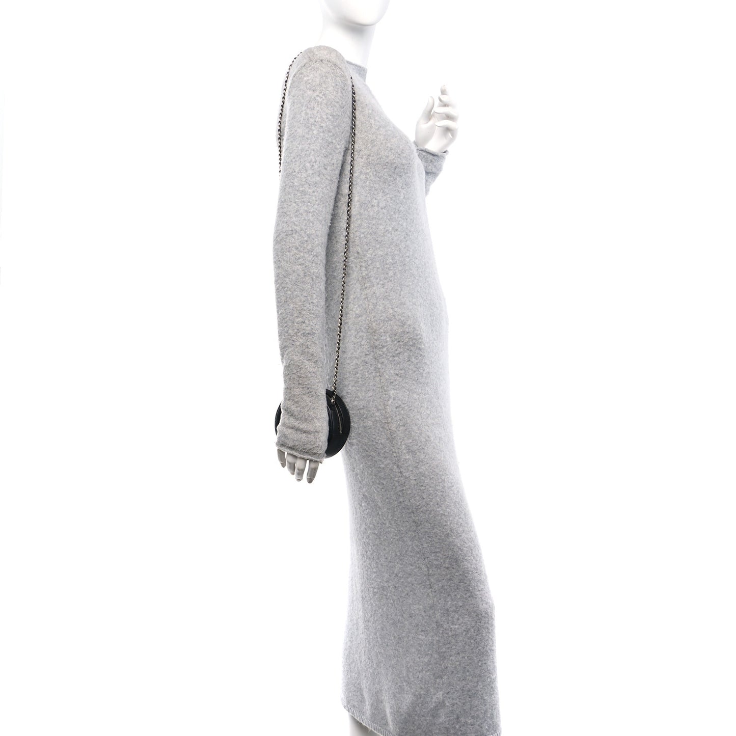 Lambskin Quilted Round Clutch With Chain Black