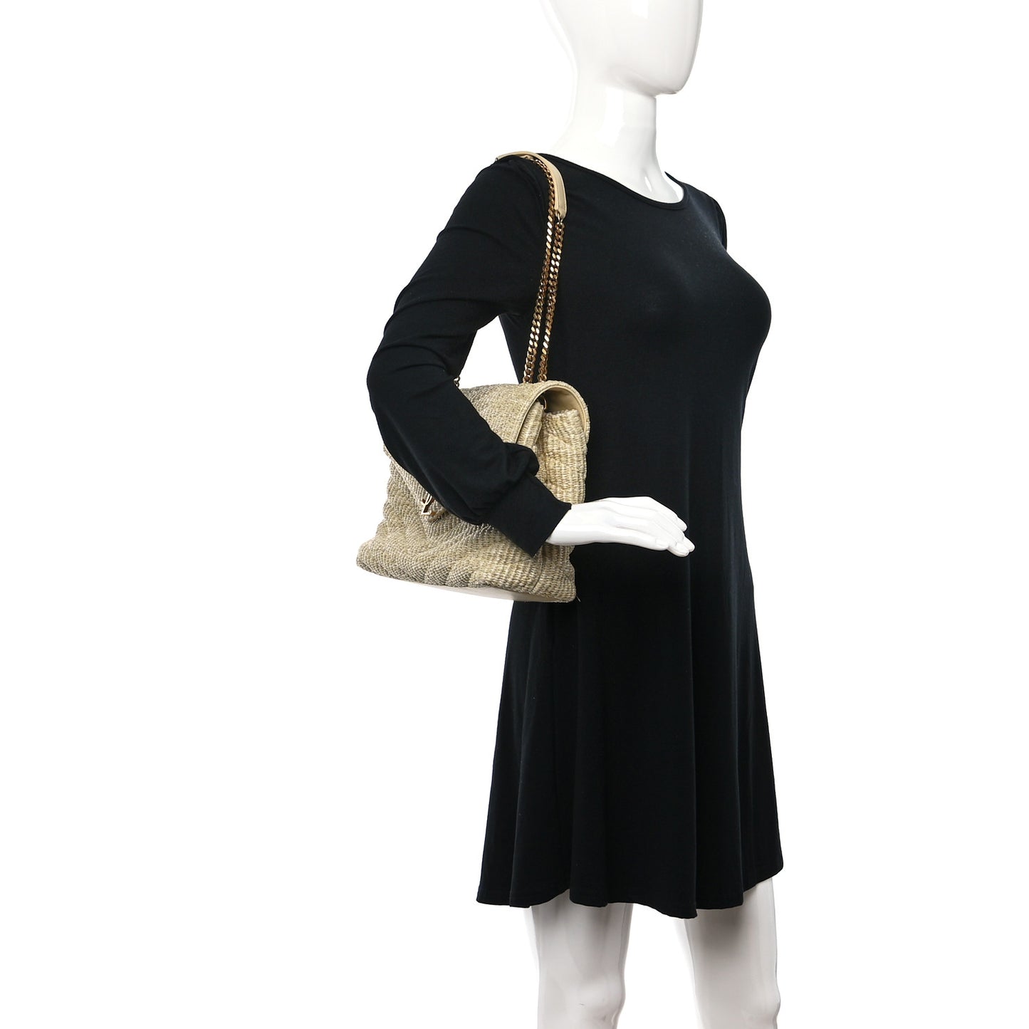 Raffia Quilted Medium Loulou Chain Satchel Natural