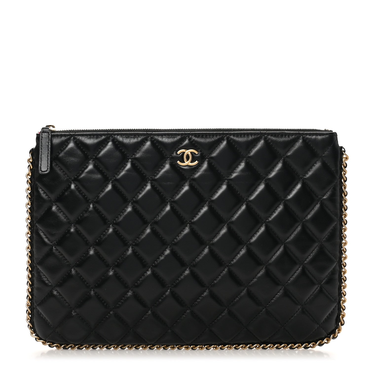 Chanel Lambskin Quilted Chain Around Medium Cosmetic Case Black 1 of 8