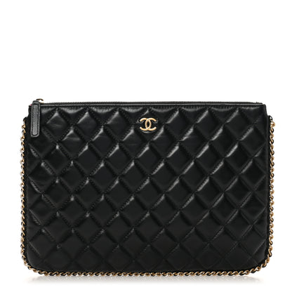 Chanel Lambskin Quilted Chain Around Medium Cosmetic Case Black 1 of 8