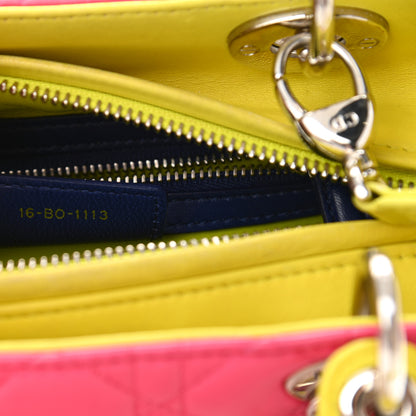 Christian Dior Lambskin Cannage Medium Tri-Color Lady Dior Pink Blue Yellow 6 of 15