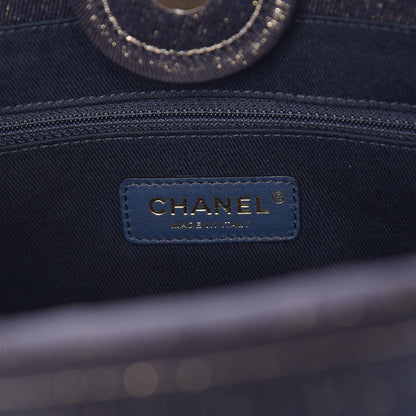Chanel Lurex Canvas Mini Deauville Tote Navy Blue Gold 6 of 9