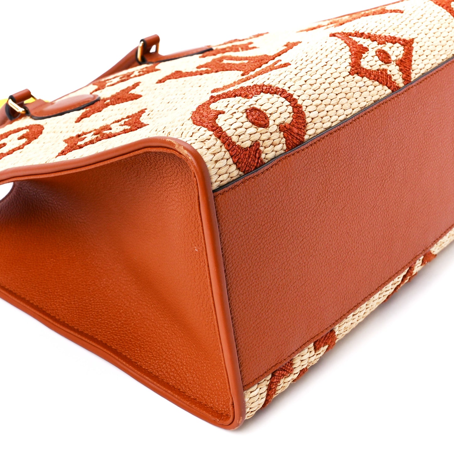 Raffia Calfskin Monogram Giant Onthego MM Tan