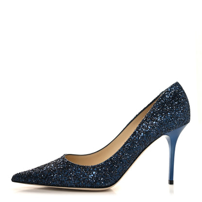 Jimmy Choo Coarse Glitter Fabric Agnes 85 Pumps 40 Navy 1 of 7