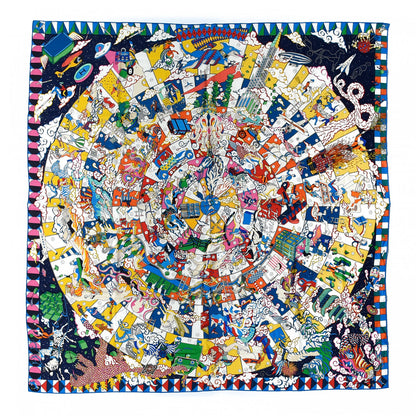 Hermes Cashmere Silk L'Epopee D'Hermes Shawl 140 Bleu Jaune Multicolore 1 of 5
