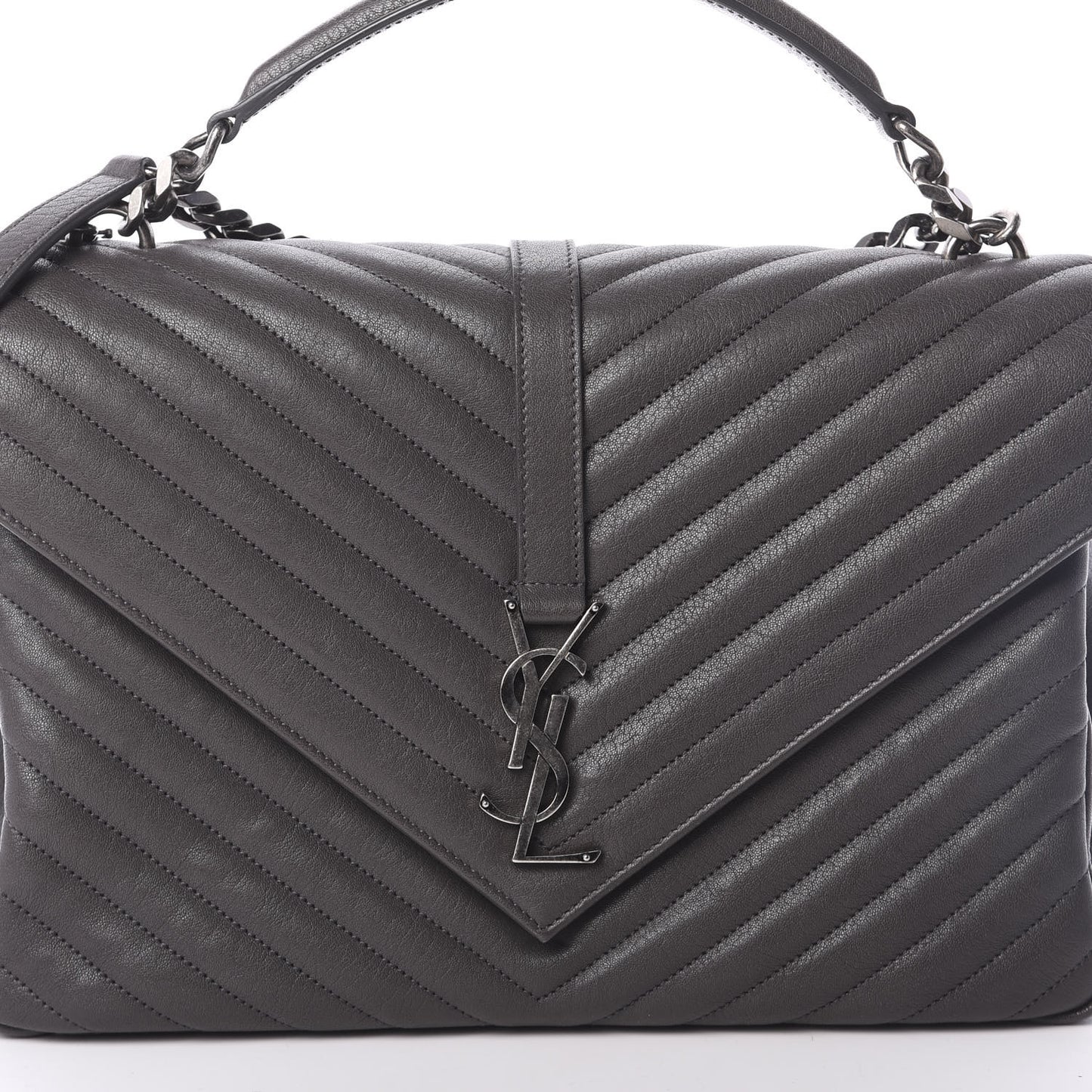 Sheepskin Matelasse Chevron Monogram Large College Satchel Dark Anthracite