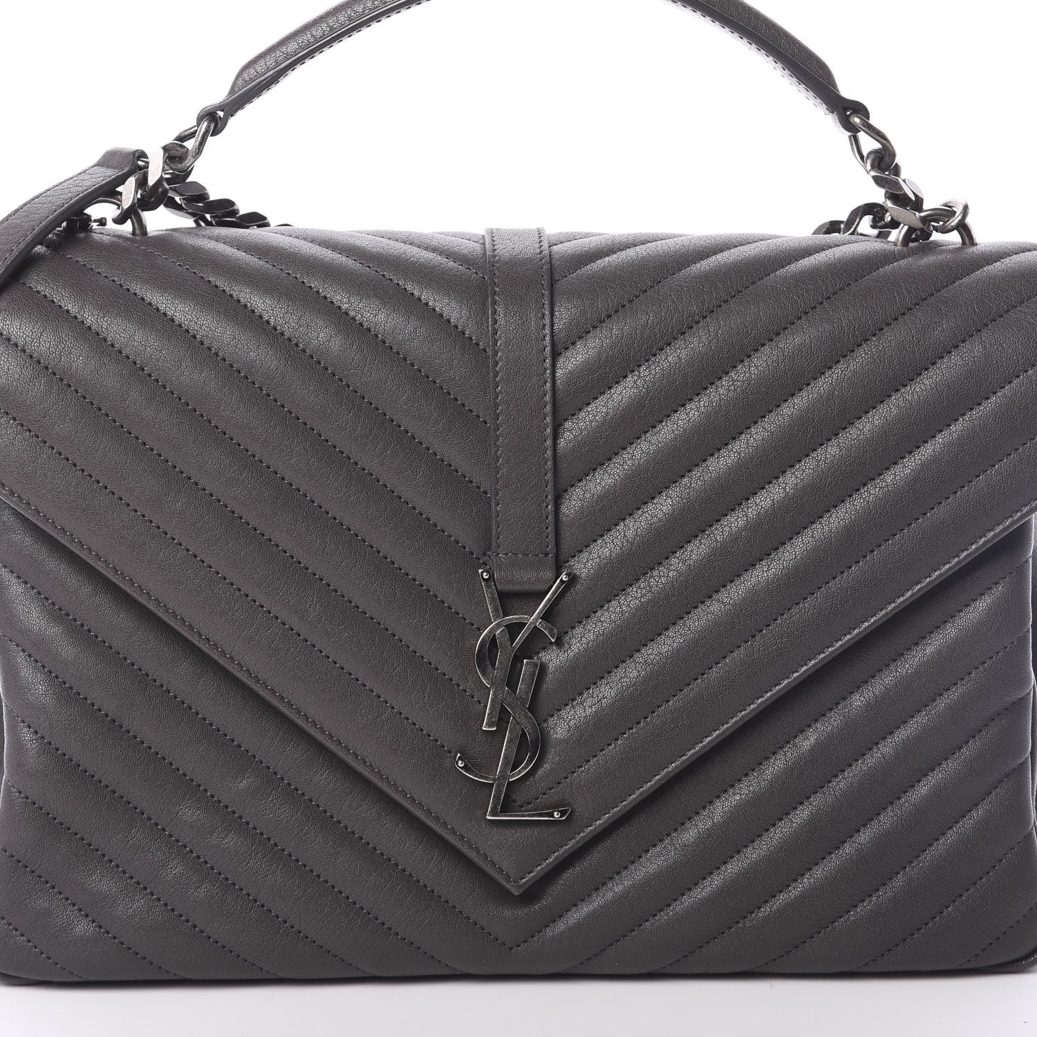 Saint Laurent Sheepskin Matelasse Chevron Monogram Large College Satchel Dark Anthracite 8 of 10