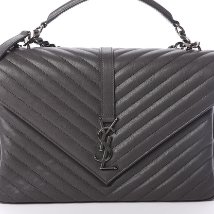 Saint Laurent Sheepskin Matelasse Chevron Monogram Large College Satchel Dark Anthracite 8 of 10