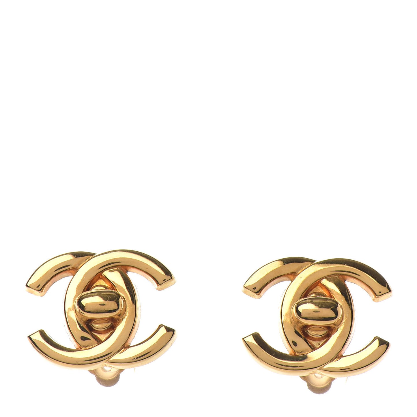 Metal CC Turnlock Clip On Earrings Gold