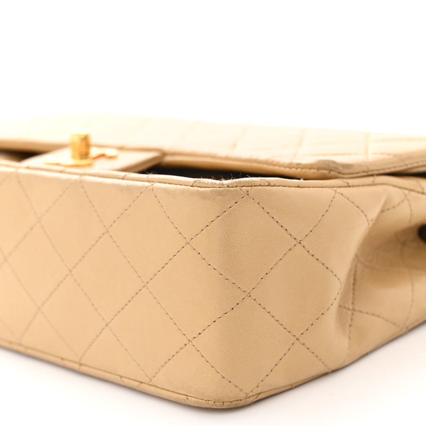 Lambskin Quilted Medium Double Flap Beige