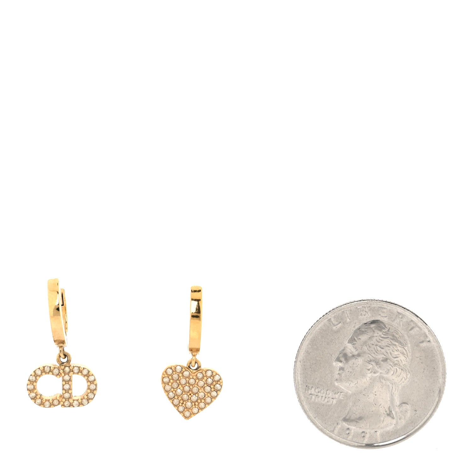 Christian Dior Crystal Heart Clair D Lune Hoop Drop Earrings Gold 3 of 10