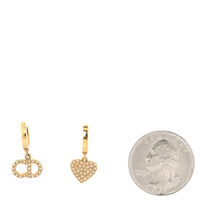 Christian Dior Crystal Heart Clair D Lune Hoop Drop Earrings Gold 3 of 10