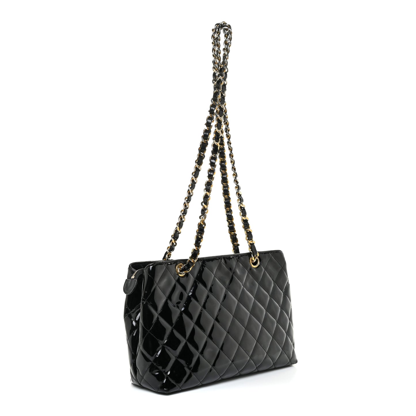 Patent Quilted Tote Black