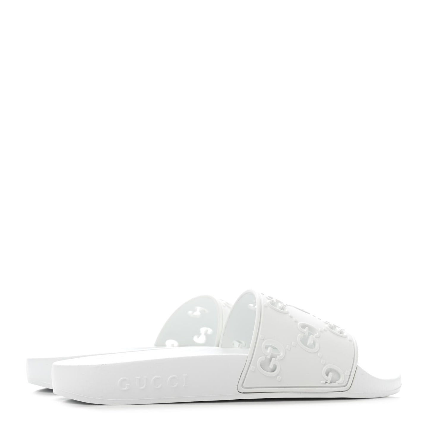 Rubber GG Monogram Perforated Womens Slide Sandals 35 Great White